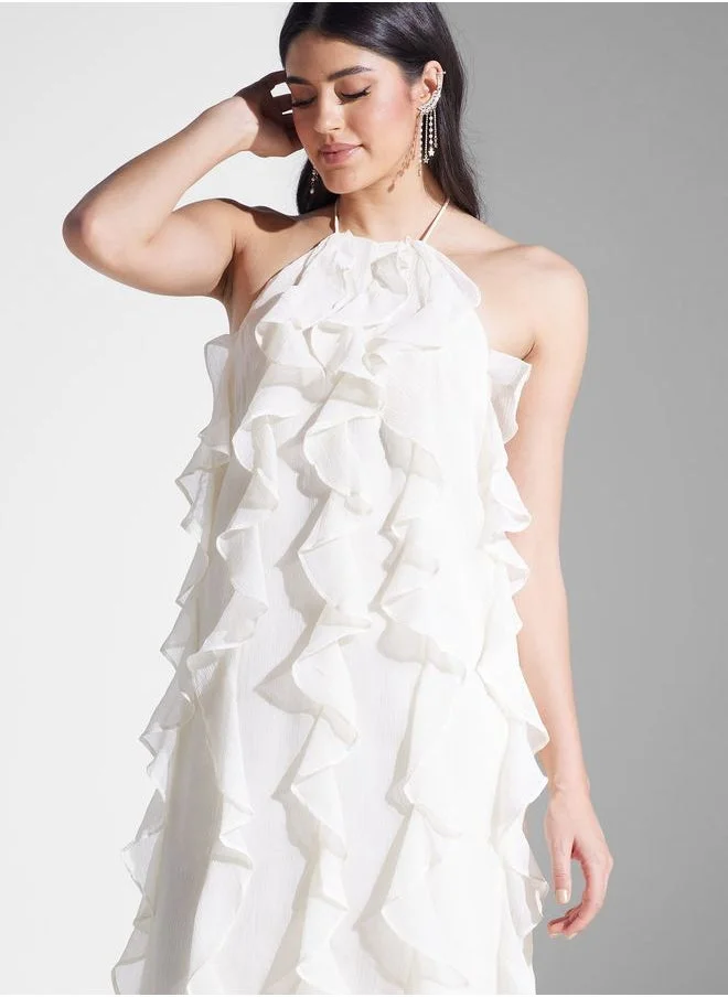 PRETTY LAVISH Ruffled Halter Maxi Dress