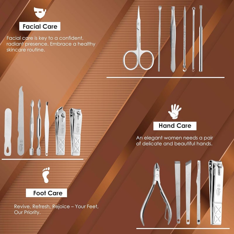 Beauté Secrets Beaut Secrets Essentials 18 Pieces Manicure Kit Pedicure Tools for Feet Nail Clipper Ear Pick Tweezers Manicure Pedicure Set for Women and Men Brown - Image 3