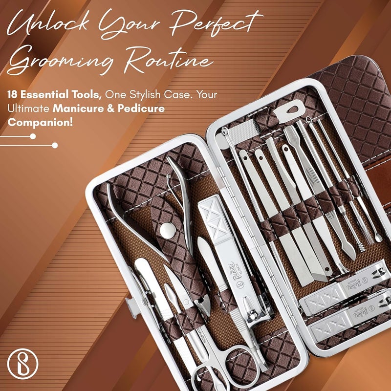 Beauté Secrets Beaut Secrets Essentials 18 Pieces Manicure Kit Pedicure Tools for Feet Nail Clipper Ear Pick Tweezers Manicure Pedicure Set for Women and Men Brown - Image 4