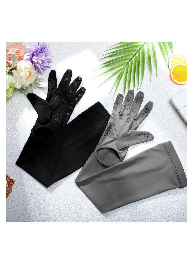 2 Pairs UV Long Sun Gloves Women's Sunblock Protection Driving Gloves Non Slip Full Finger Arm Sun Protective Touchscreen UPF 50+ for Outdoor Sports Cycling - Image 5