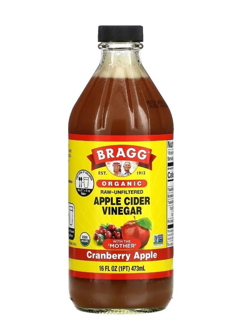Bragg Organic Apple Cider Vinegar With The 'Mother' Cranberry Apple 16 fl oz- 473 ml - Image 1