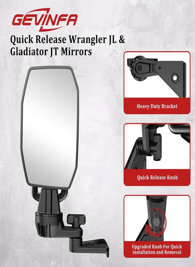 GEVINFA Mirrors Doors Off Compatible with Jeep Wrangler JL and Gladiator JT 2018-2025, Quick Release wrangler JL Mirrors No Wobble & Quick Removal knob Patent Pending - Image 2
