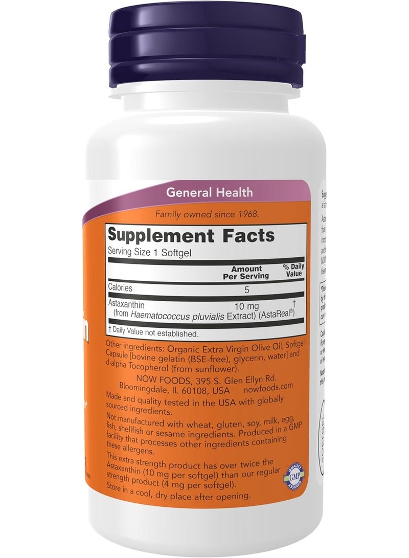 now Astaxanthin Extra Strength 10mg – 30 Softgels | High-Potency Antioxidant Support | Non-GMO Microalgae-Derived - Image 2