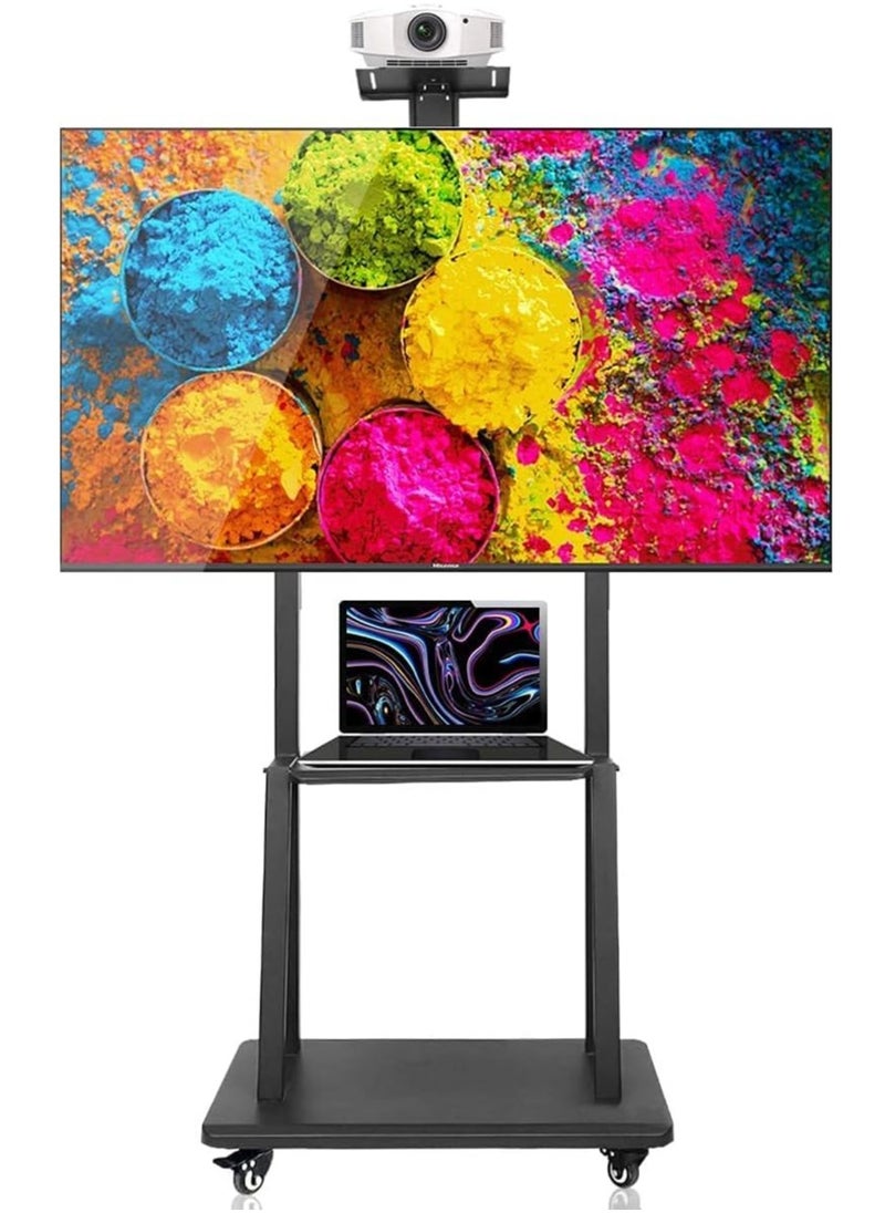 Rolling TV Cart TV Stand Mobile Flat Screen with Lockable Casters Stand Height Adjustable 2 Tier AV Shelves for Large Flat Panel LED LCD Plasma Screen 32-70 inch Vesa 600x400mm 70x43x180cm