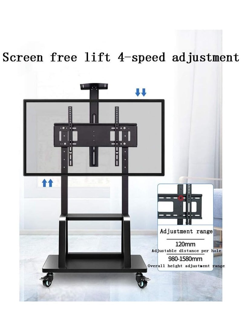 Rolling TV Cart TV Stand Mobile Flat Screen with Lockable Casters Stand Height Adjustable 2 Tier AV Shelves for Large Flat Panel LED LCD Plasma Screen 32-70 inch Vesa 600x400mm 70x43x180cm