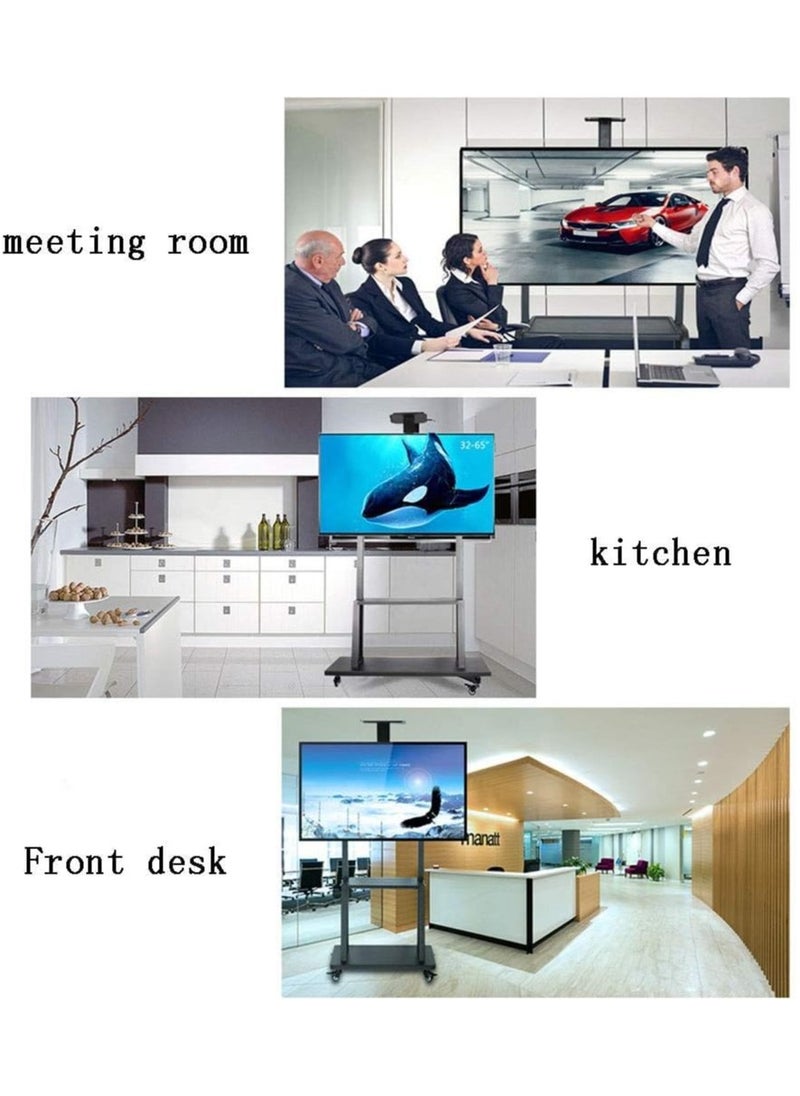 Rolling TV Cart TV Stand Mobile Flat Screen with Lockable Casters Stand Height Adjustable 2 Tier AV Shelves for Large Flat Panel LED LCD Plasma Screen 32-70 inch Vesa 600x400mm 70x43x180cm
