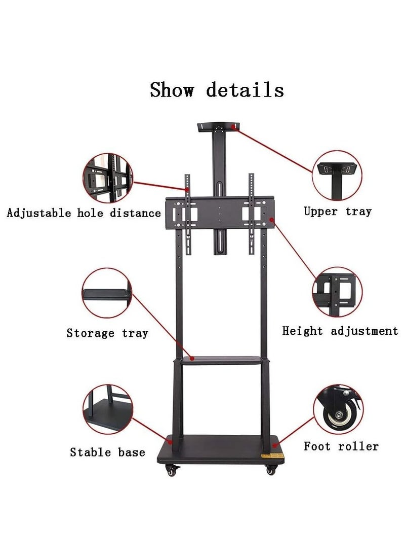 Rolling TV Cart TV Stand Mobile Flat Screen with Lockable Casters Stand Height Adjustable 2 Tier AV Shelves for Large Flat Panel LED LCD Plasma Screen 32-70 inch Vesa 600x400mm 70x43x180cm
