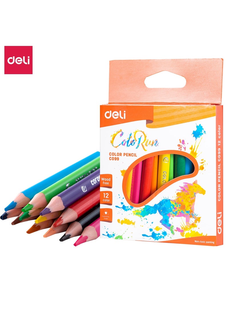 Deli EC09900 COLORUN PS Triangular Barrel Pre-sharpened Colored Pencils, 12 Colors, 2.8mm Lead, Made from 80% Recycled Materials - Image 1