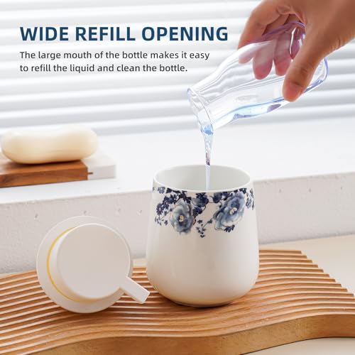 Agyiuns Soap Dispenser, Ceramic Foaming Soap Dispenser with Easy-to-Press Pump for Bathroom 10.8 oz refillable Liquid Hand soap Dispenser for Hand sanitizers, lotions (Blue Flower Foam Dispenser) - Image 5