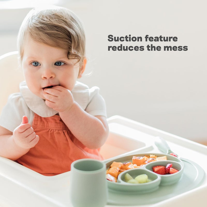 ezpz Mini Mat (Blush) - 6 -12 Months+ - 100% Silicone Suction Placemat + Divided Plate with Three Compartments - Supports Baby-Led Weaning - Designed for Highchair, Table, and Travel - Image 5