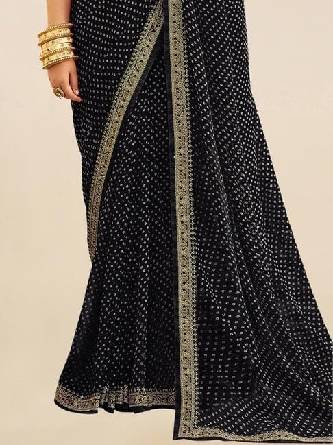 Shiv Textiles Women's Georgette Bandhani Printed & Lace Border Saree(SAT-533S-BLACK) - Image 3