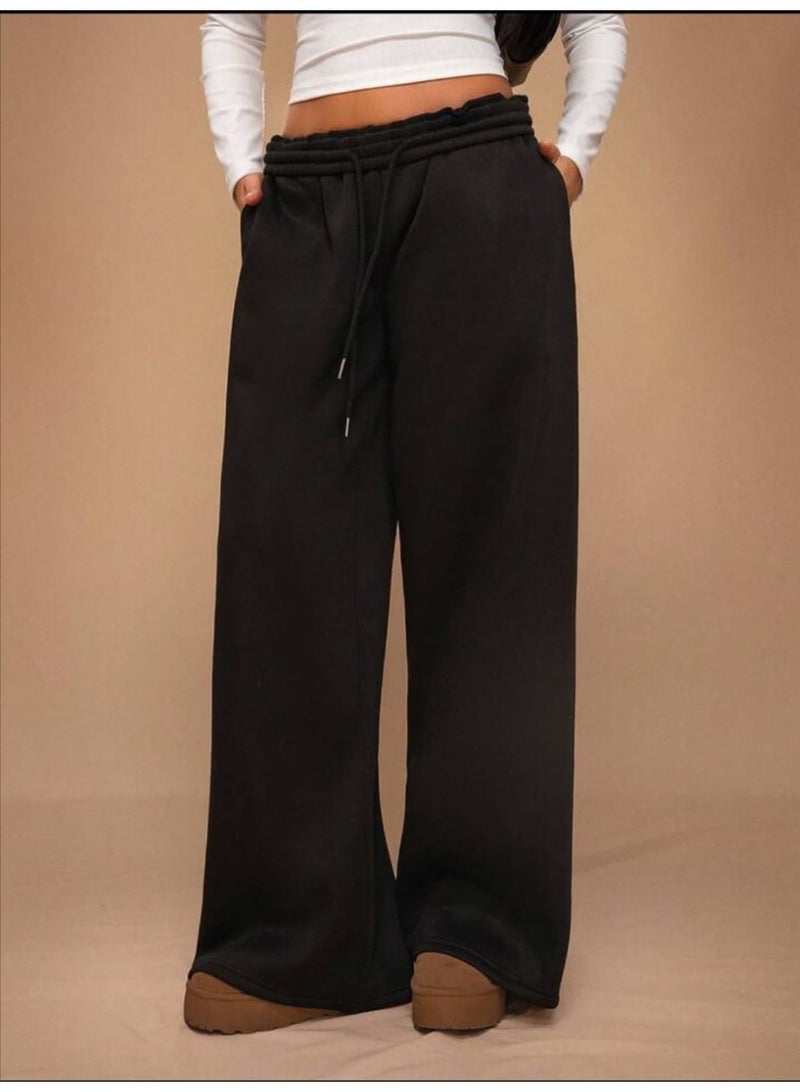 Women's Thermal Lined High Waist Wide Leg Sweatpants – Casual Winter Loungewear - Image 5