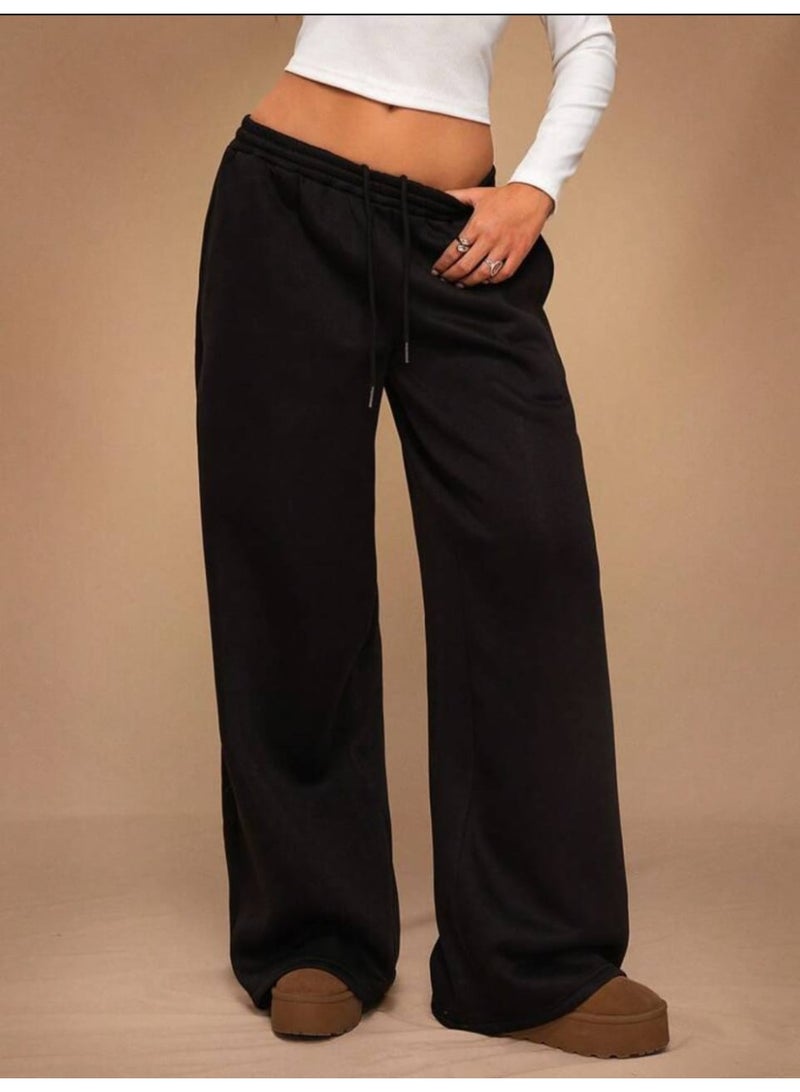 Women's Thermal Lined High Waist Wide Leg Sweatpants – Casual Winter Loungewear - Image 1