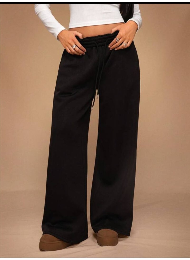 Women's Thermal Lined High Waist Wide Leg Sweatpants – Casual Winter Loungewear - Image 4