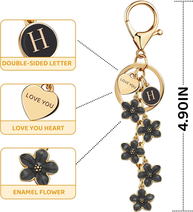Suweibuke Cute Initial Letter Keychain with Love You Heart, Enamel Flower Charm for Key Handbag Backpack - Women Girls Gifts - Image 1