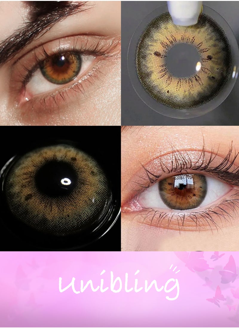 Unibling - Iffy Bronze Yearly Colored Contact Lenses, Unisex Cosmetic Contact Lenses, Enlargement Collection, Dark Brown, With Case - Image 1