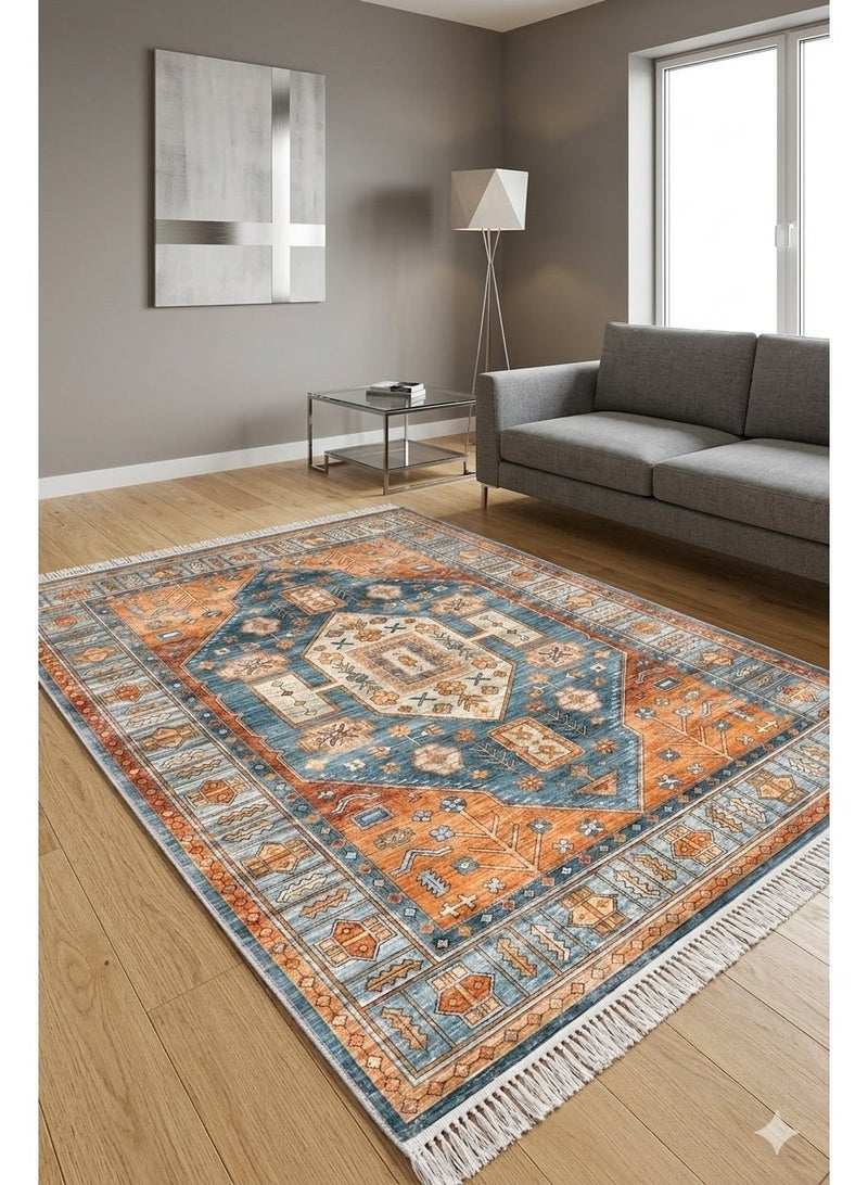 سجادة فيروزية وبرتقالية عصرية مزخرفة - بديل سجاد ثابت قابل للغسل (160x230 سم) - Image 3