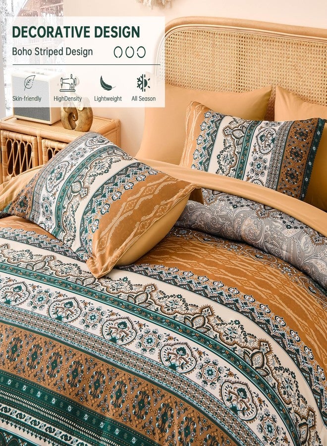 Cottolester Boho Comforter Set King Size,8 Pieces Brown and Green Bohemian Striped Bed in a Bag,Paisley Soft Microfiber Bedding Comforter Set - Image 3