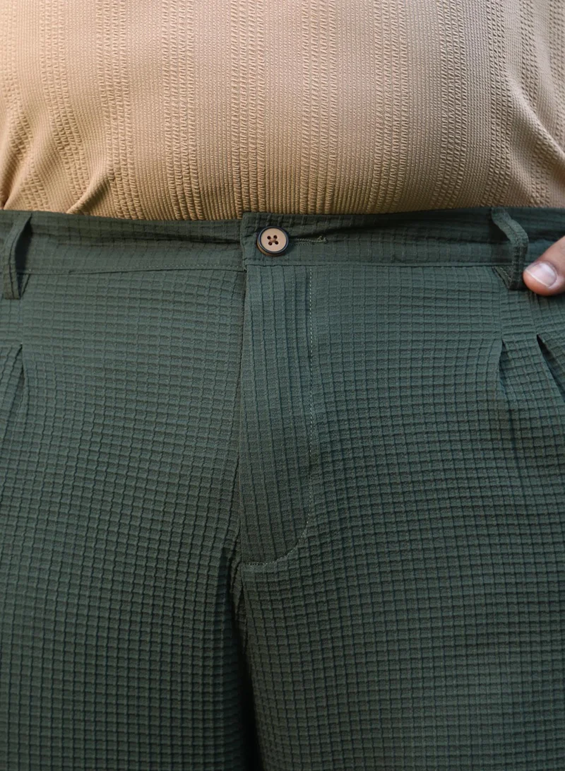 Instafab Plus  Instafab Plus Men's Forest Green Textured Graph Check Trousers For Casual Wear | Mid-Rise | Regular Fit | Button Closure | Plus Size Trousers Crafted With Comfort Fit For Everyday Wear for Men | Best Price UAE