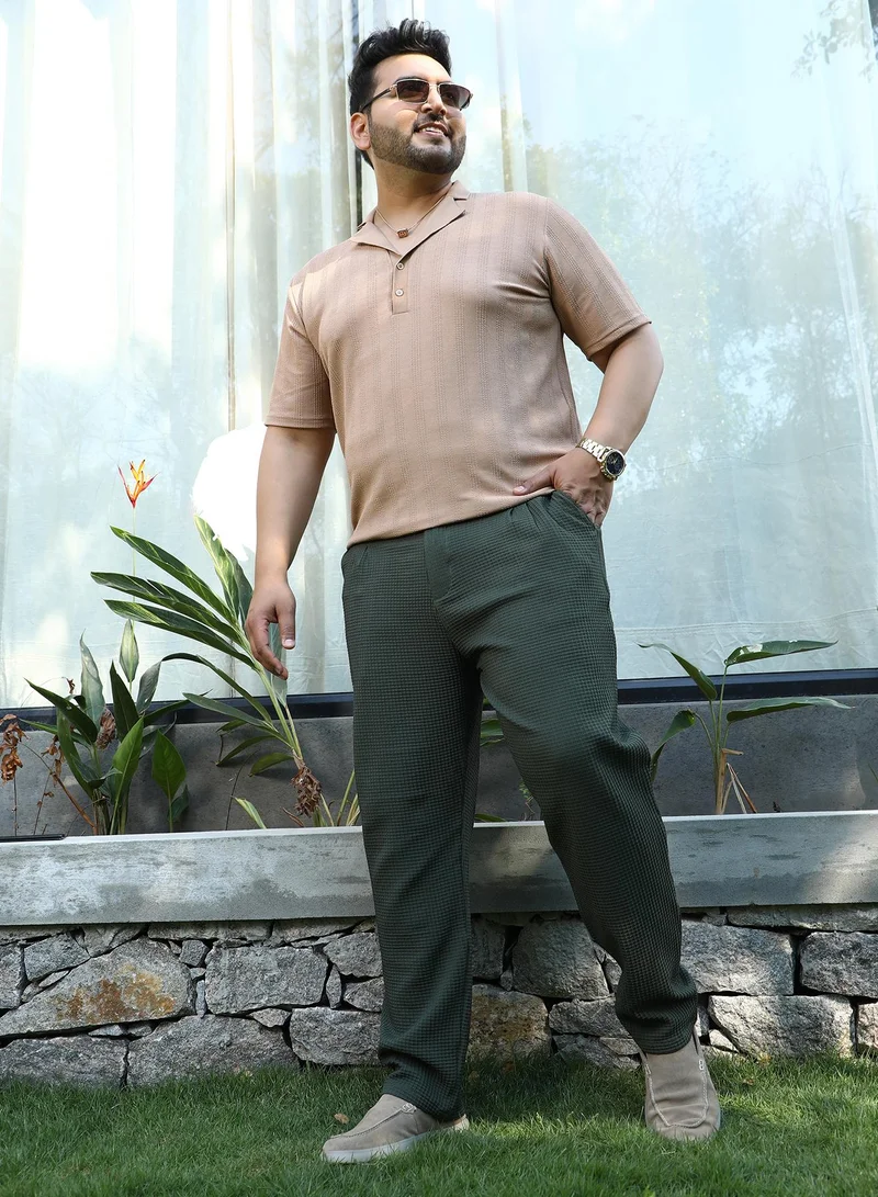 Instafab Plus  Instafab Plus Men's Forest Green Textured Graph Check Trousers For Casual Wear | Mid-Rise | Regular Fit | Button Closure | Plus Size Trousers Crafted With Comfort Fit For Everyday Wear for Men | Best Price UAE