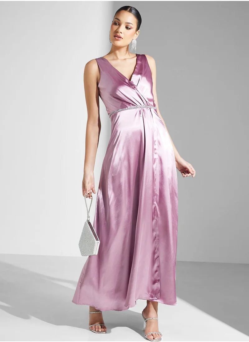 Ella Limited Edition Embellished Waist Satin Dress
