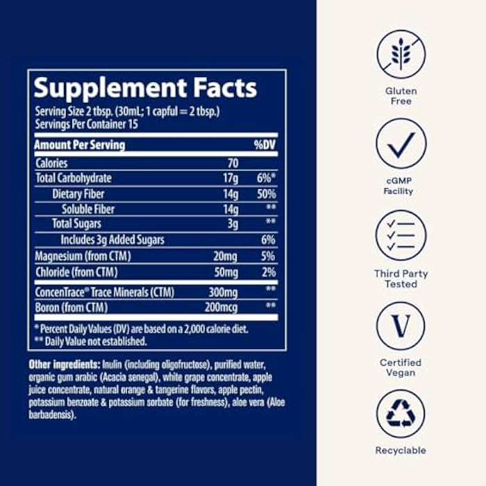 Trace Minerals Fiber 14g - Fiber Supplement for Colon Health & Digestive Support - Balanced Gut Flora - Liquid Supplement - Gluten-Free - Vegan - Orange Tangerine Flavor - 15 fl oz (15 Servings) - Image 5