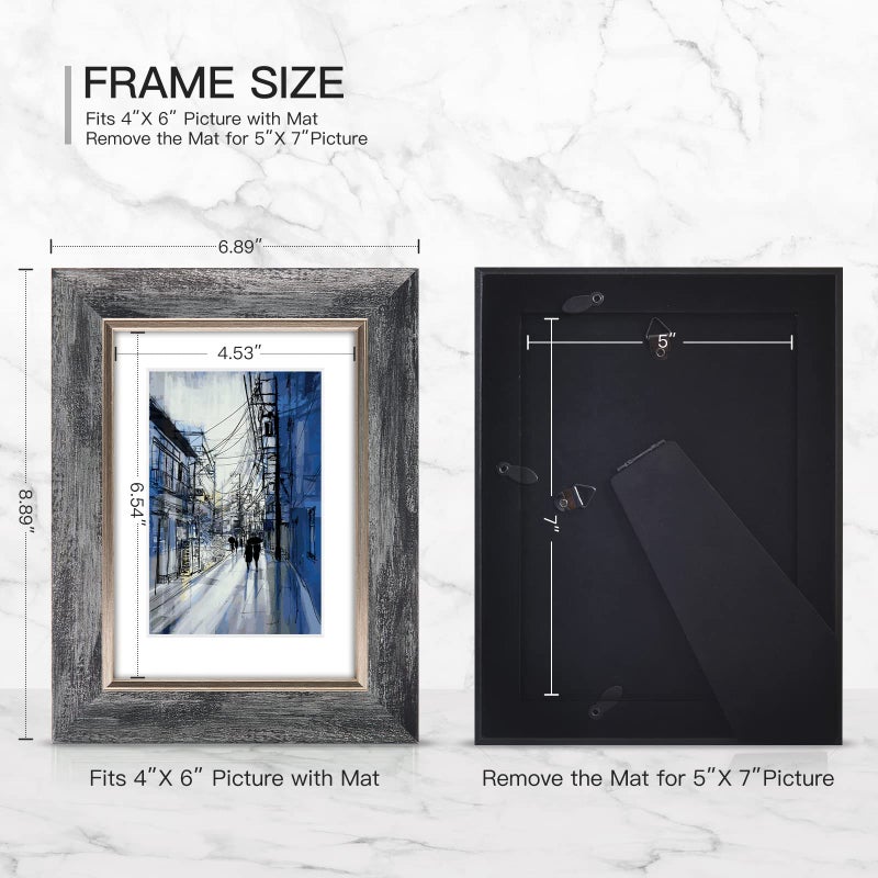 XUANLUO 5x7 Picture Frames Set of 4 Rustic Retro Photo Frame with Tempered Glass Wall Mount and Tabletop Display Family Friends Wedding Gift - Image 3