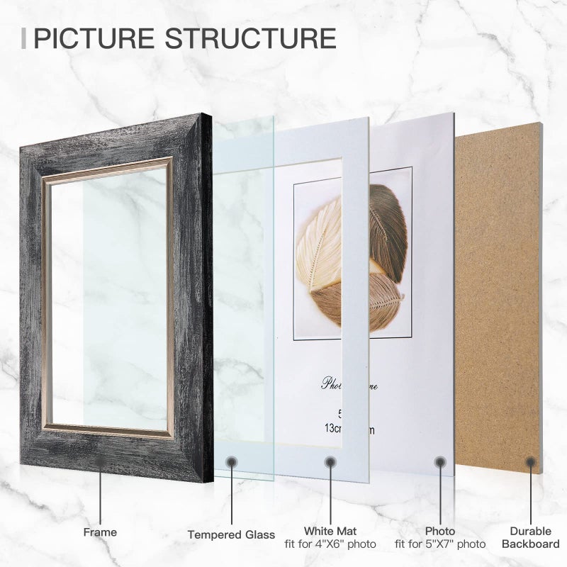 XUANLUO 5x7 Picture Frames Set of 4 Rustic Retro Photo Frame with Tempered Glass Wall Mount and Tabletop Display Family Friends Wedding Gift - Image 2