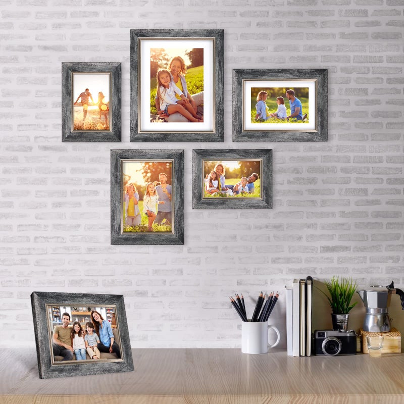 XUANLUO 5x7 Picture Frames Set of 4 Rustic Retro Photo Frame with Tempered Glass Wall Mount and Tabletop Display Family Friends Wedding Gift - Image 5