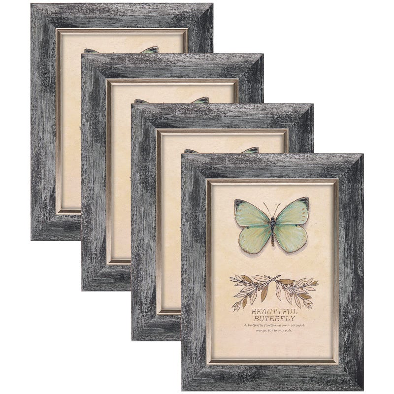 XUANLUO 5x7 Picture Frames Set of 4 Rustic Retro Photo Frame with Tempered Glass Wall Mount and Tabletop Display Family Friends Wedding Gift - Image 1