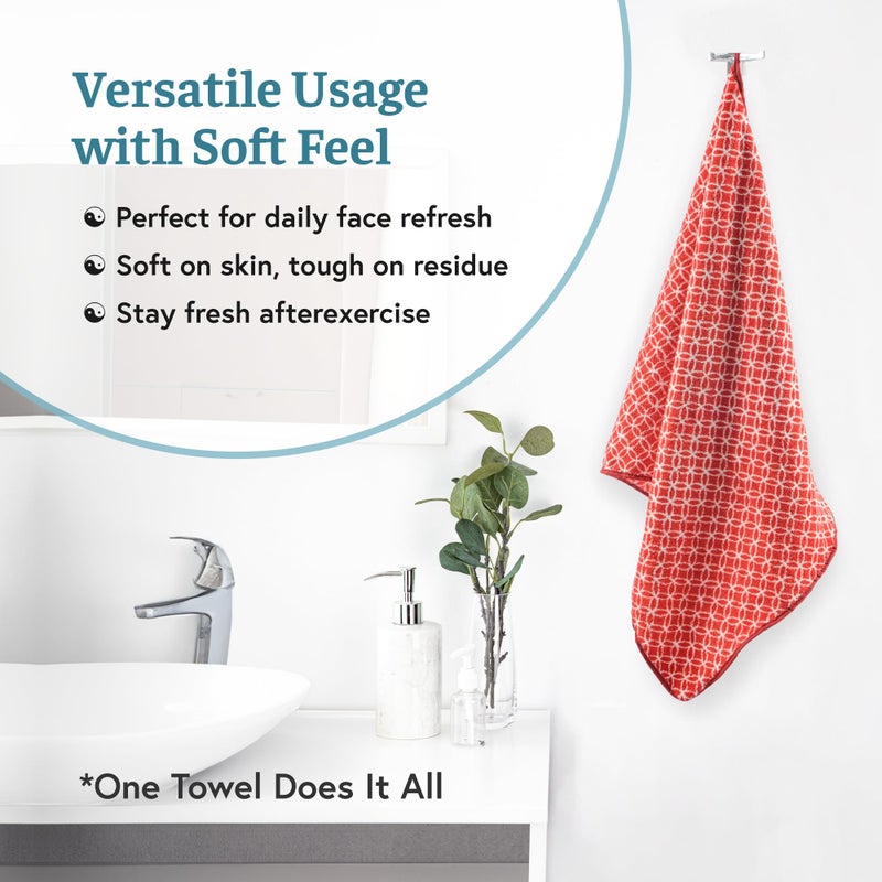 Kuber Industries 4 Pcs Microfiber 19x38 Inch Soft Face Towels for Women and Men | 280 GSM Quick Dry & Absorbent Hanging Hand Towels for Wash Basin Bathroom, Kitchen and Home | Circle - Red & Golden - Image 4