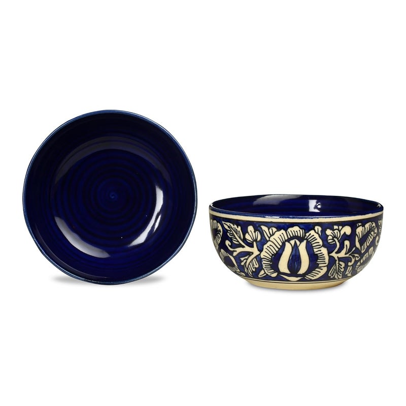 Caffeine Caffeine Ceramic Handmade Blue Mughal Katori Bowl with Spoon Set of 6 - Image 2
