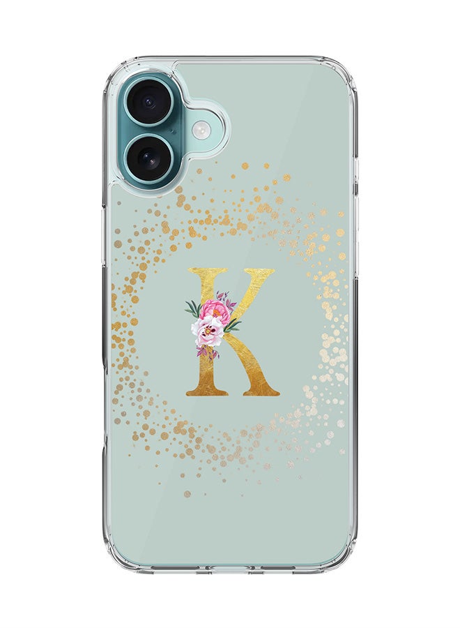 Stylizedd For iPhone 16 Plus Case [Compatible with MagSafe] Slim Magnetic cover Clear Phone Case - Custom Monogram Floral - K (Light Grey ) - Image 1