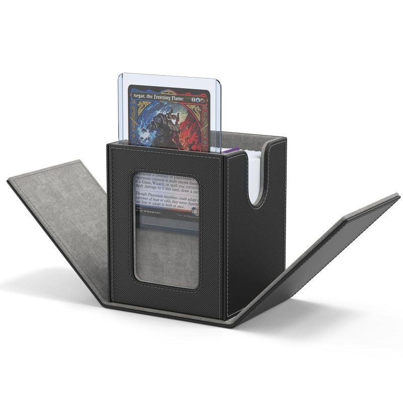 ZLCA MTG Deck Box with Commander Window Display, Trading Card Storage Box Holds 100 Double-Sleeved Cards Suitable for TCG/CCG/PTCG/EDH/Magic/Sport Cards (Black) - Image 1