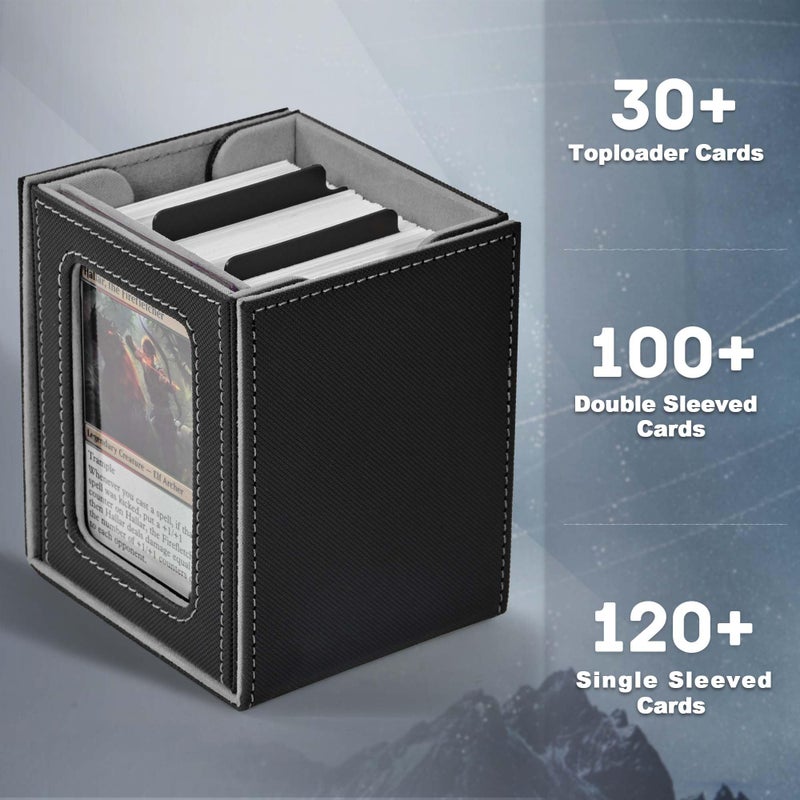 ZLCA MTG Deck Box with Commander Window Display, Trading Card Storage Box Holds 100 Double-Sleeved Cards Suitable for TCG/CCG/PTCG/EDH/Magic/Sport Cards (Black) - Image 4