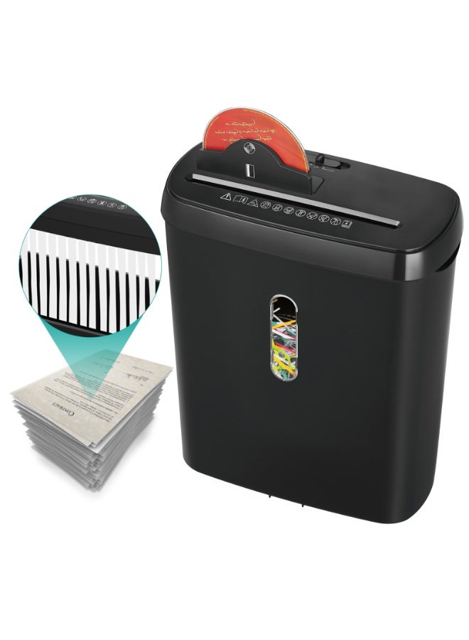 8-Sheet Paper Shredder with Strip-Cut Technology, CD/Credit Card Shredding, and Overheat Protection - 1.2L Transparent Bin for Home & Office Use, Black - Image 1