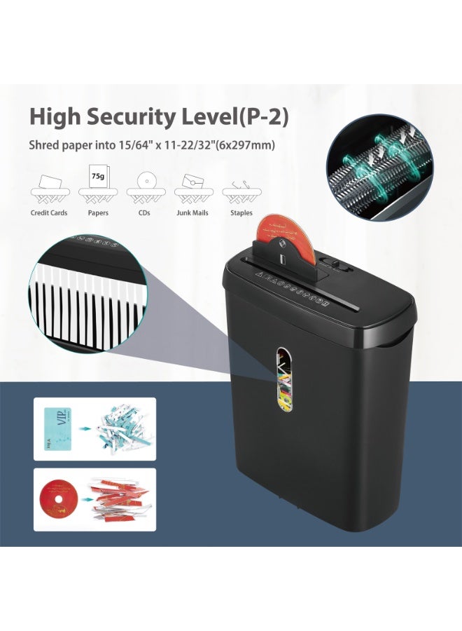 8-Sheet Paper Shredder with Strip-Cut Technology, CD/Credit Card Shredding, and Overheat Protection - 1.2L Transparent Bin for Home & Office Use, Black - Image 2