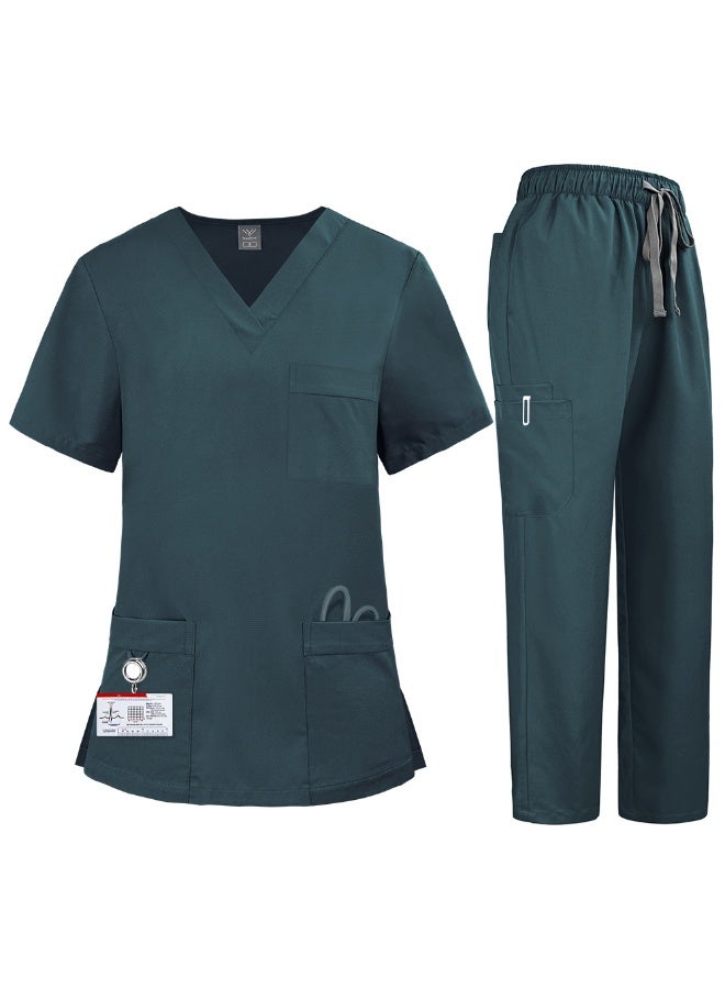 NIBEMINENT Women'S Nurse Uniform Quick-Drying Fabric Solid Color V-Neck Pocket Short-Sleeved Trousers Suit Nursing Uniform Suit - Image 1