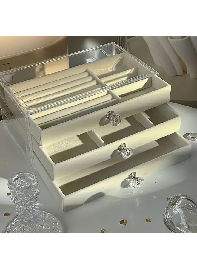 منظم مجوهرات أكريليك بيج من 3 طبقات مع علبة عرض مقاومة للغبار - Image 1