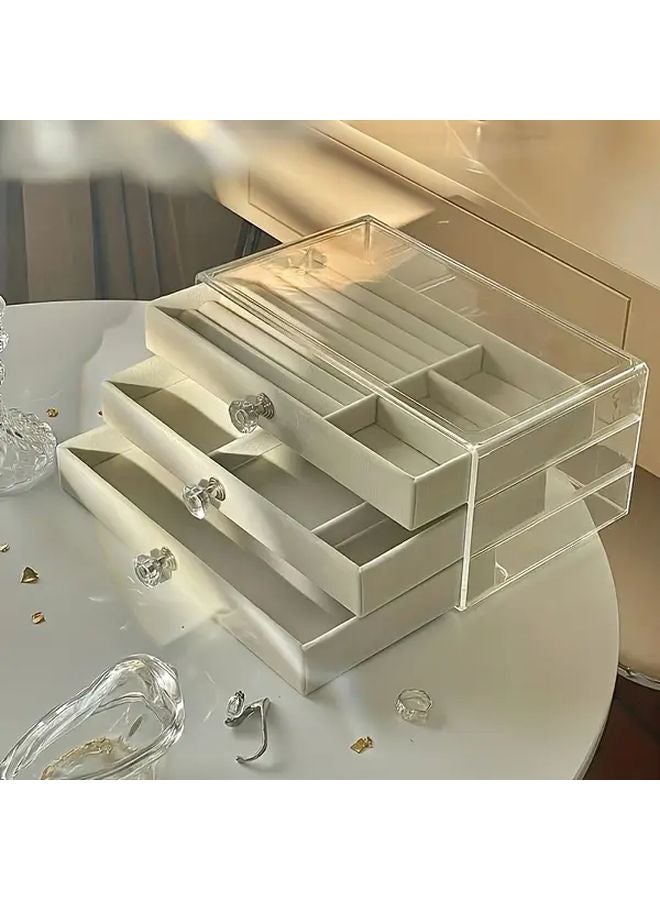 منظم مجوهرات أكريليك بيج من 3 طبقات مع علبة عرض مقاومة للغبار - Image 2