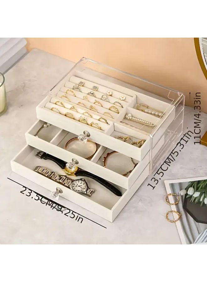 منظم مجوهرات أكريليك بيج من 3 طبقات مع علبة عرض مقاومة للغبار - Image 4