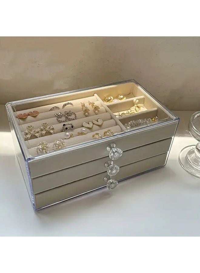 منظم مجوهرات أكريليك بيج من 3 طبقات مع علبة عرض مقاومة للغبار - Image 3