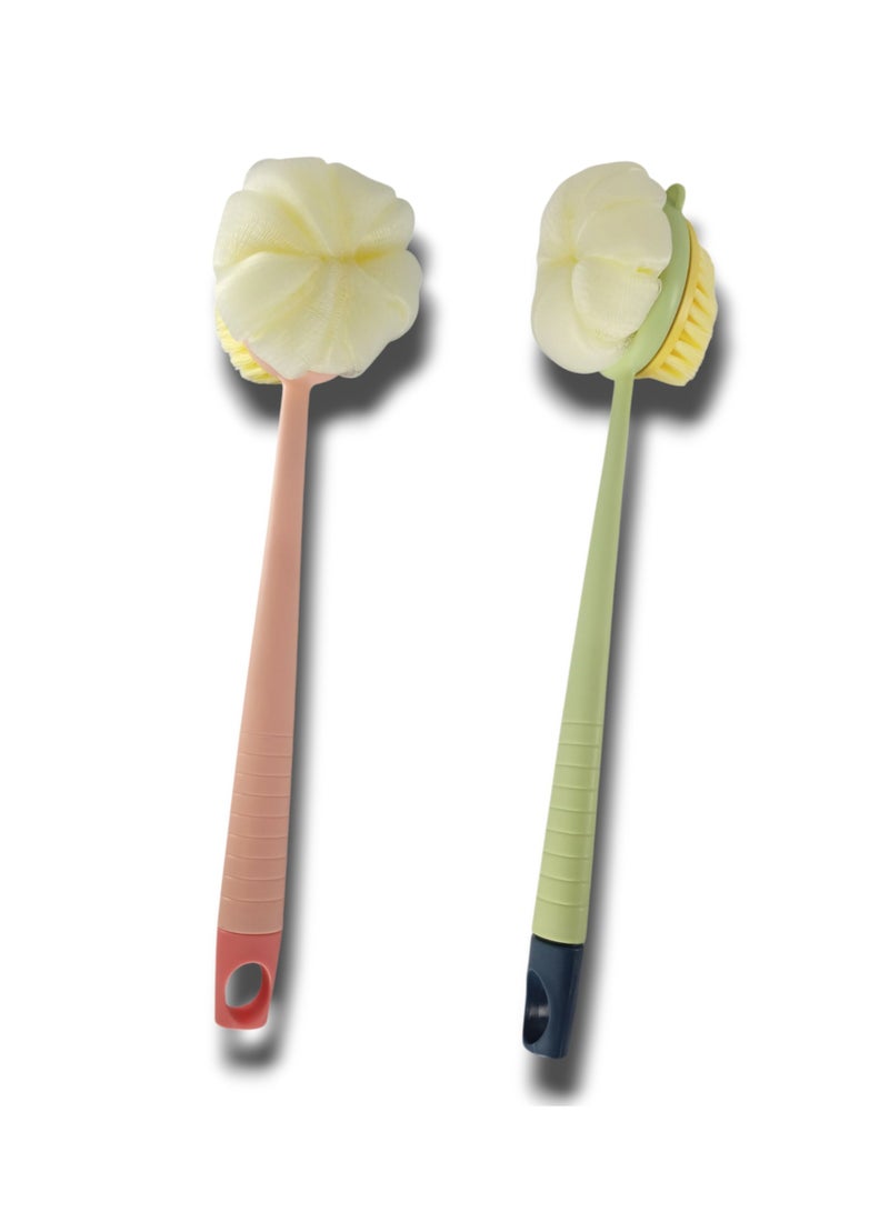 2pcs -2-in-1 Soft Shower Sponge and Brush Set with Long Handle - Multicolor - Image 1