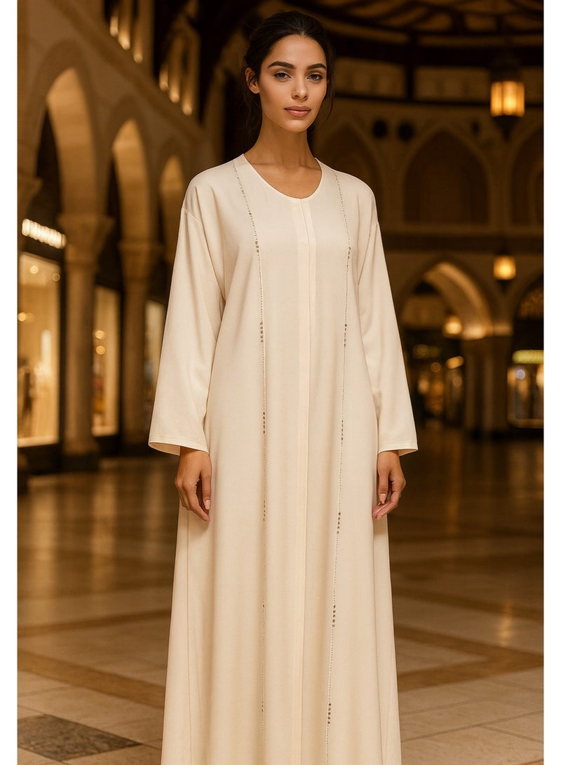 عباية نسائية أنيقة مفتوحة من الأمام بتفاصيل حجر DMC مع وشاح، عباية من حجر الجورجيت الممتاز القابل للتنفس مع غطاء للرأس، زينة خفيفة الوزن، ملابس عربية - Image 1