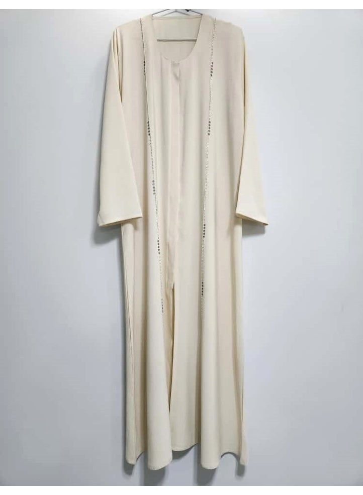 عباية نسائية أنيقة مفتوحة من الأمام بتفاصيل حجر DMC مع وشاح، عباية من حجر الجورجيت الممتاز القابل للتنفس مع غطاء للرأس، زينة خفيفة الوزن، ملابس عربية - Image 2