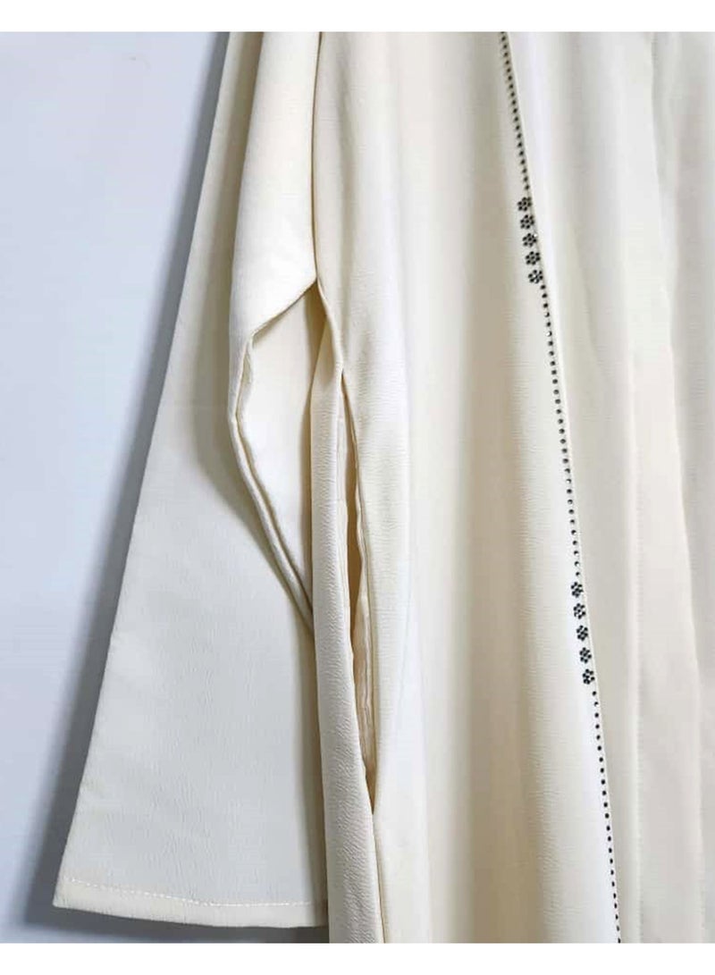 عباية نسائية أنيقة مفتوحة من الأمام بتفاصيل حجر DMC مع وشاح، عباية من حجر الجورجيت الممتاز القابل للتنفس مع غطاء للرأس، زينة خفيفة الوزن، ملابس عربية - Image 4