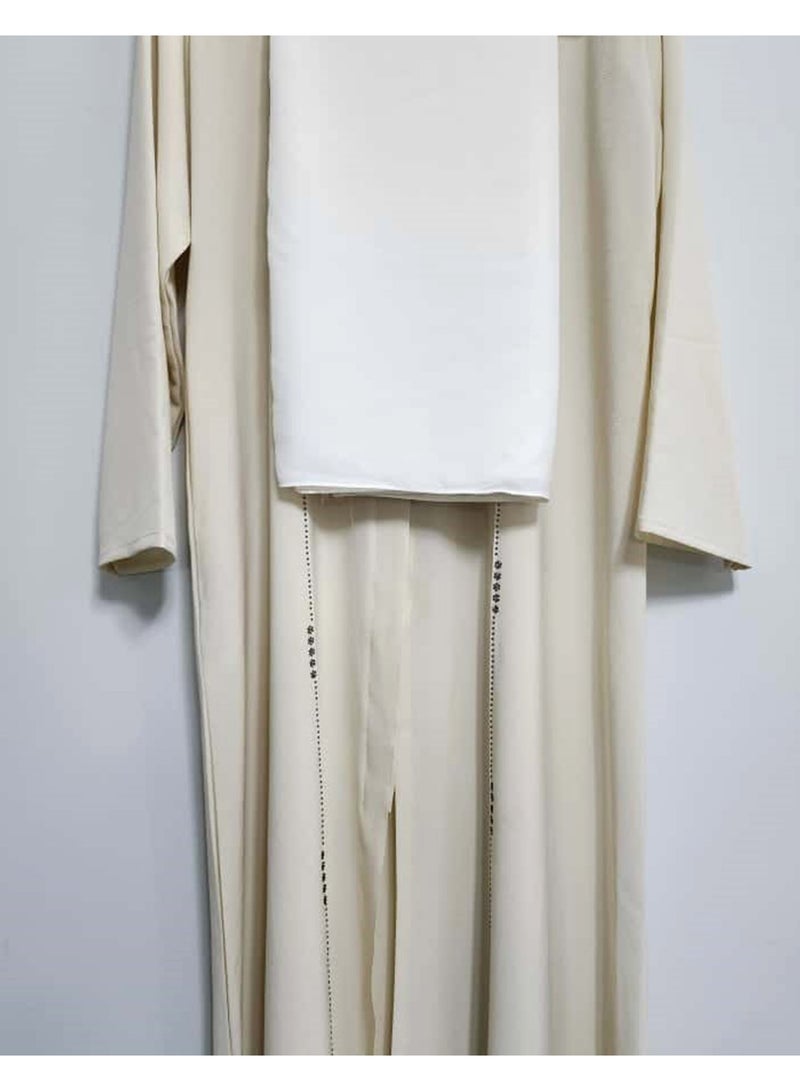 عباية نسائية أنيقة مفتوحة من الأمام بتفاصيل حجر DMC مع وشاح، عباية من حجر الجورجيت الممتاز القابل للتنفس مع غطاء للرأس، زينة خفيفة الوزن، ملابس عربية - Image 5