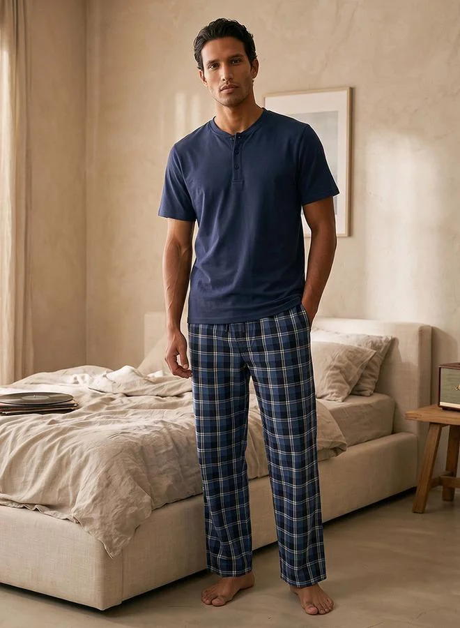 Checked Henley Neck Nightwear Set