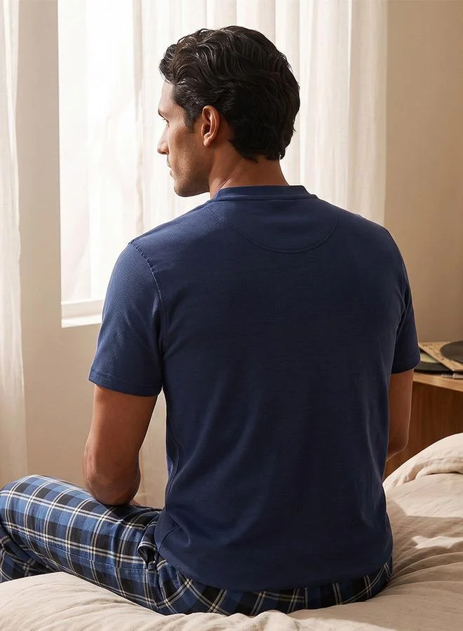 Splash FAV Blue Checked Henley Neck Nightwear Set for Men | Best Price UAE