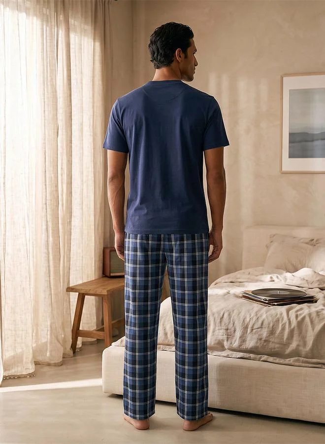 Splash FAV Blue Checked Henley Neck Nightwear Set for Men | Best Price UAE